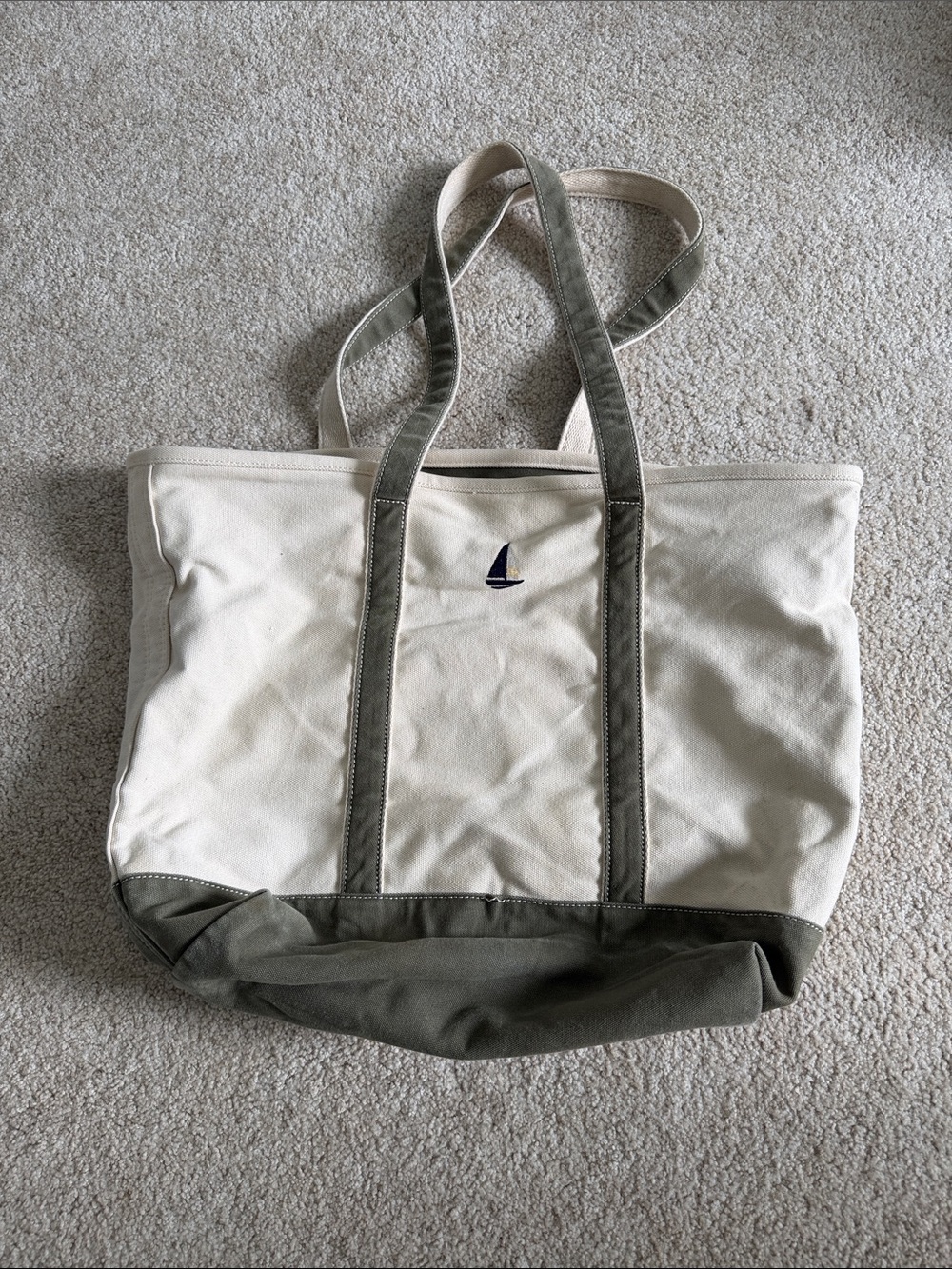 Lands End Canvas Tote Bag with Olive Green Trim